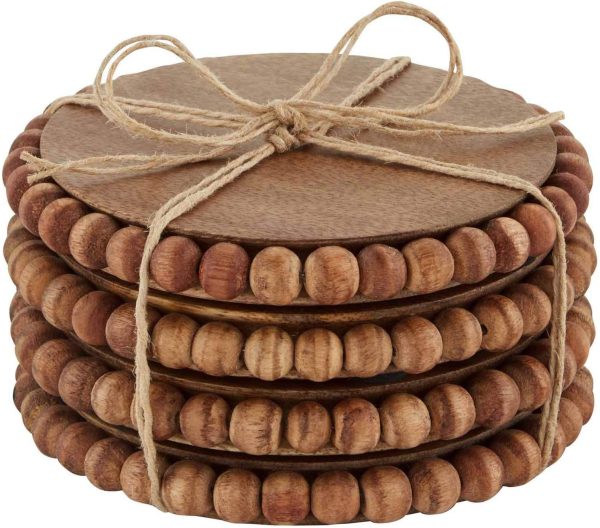Mud Pie Beaded Wood Coaster Set of 4