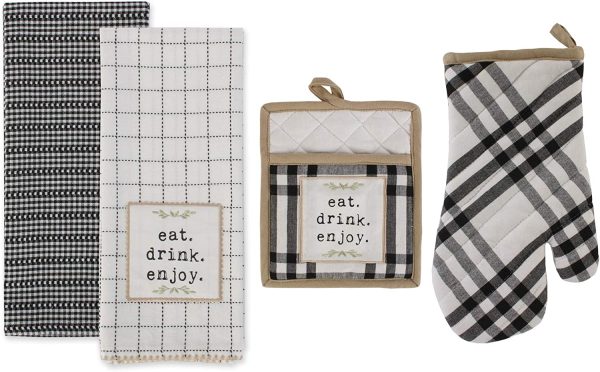 DII Home Sweet Farmhouse Kitchen Collection, Potholder/Oven Mitt/Dishtowel Set, Black - Image 2